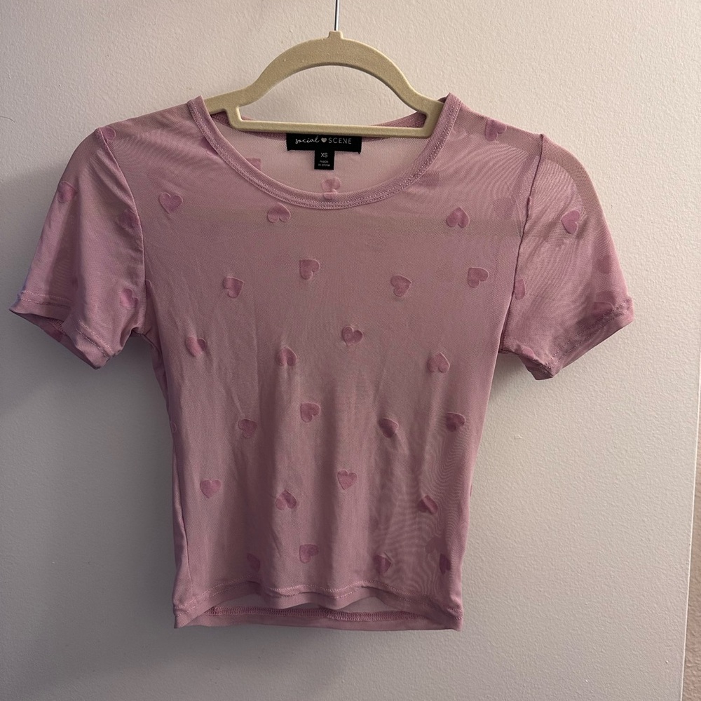 Sheer Pink Heart Pattern Top